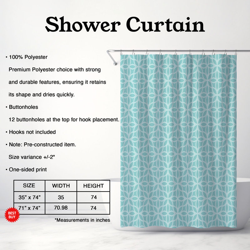 Rideau de douche Premium 14, H 74 po x l 71 po, Cyan