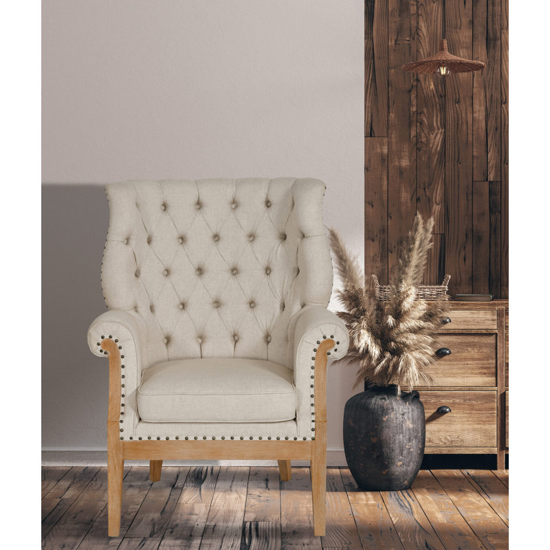 Fauteuil capitonné large de 36 po Foye, Structure brune / coussin beige