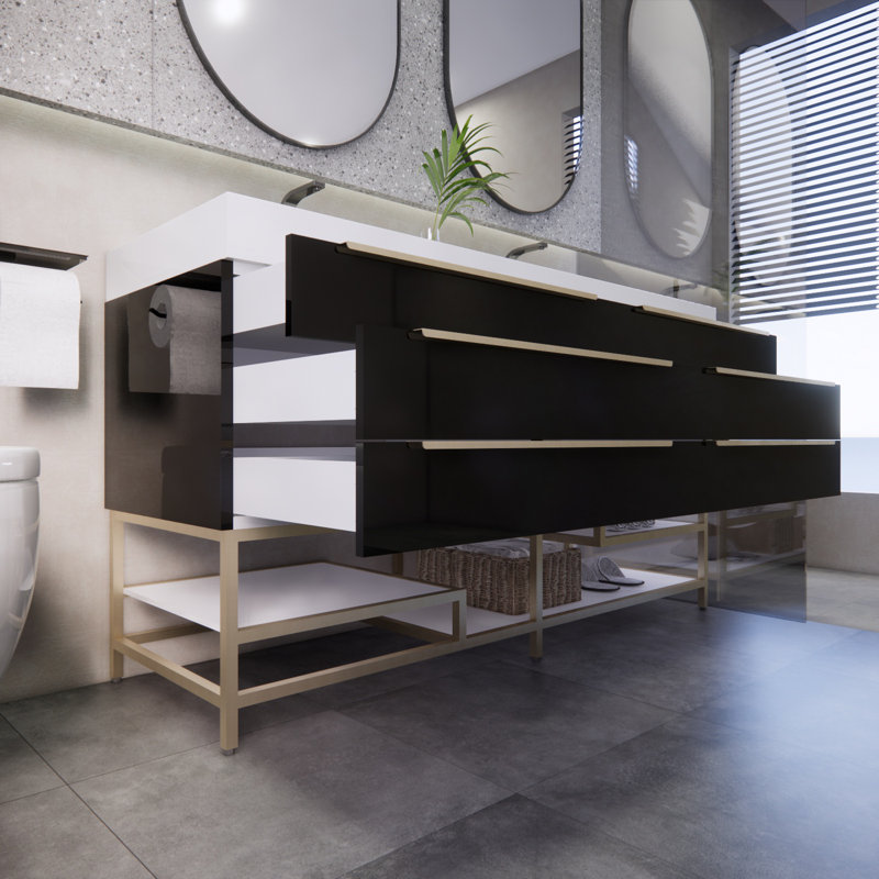 Meuble-lavabo autoportant double en acrylique renforcé 30 po + 30 po Noble, Noir