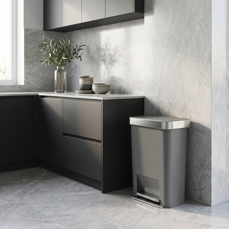 Simplehuman 45 Liter / 12 Gallon Rectangular Kitchen Step Trash Can with Soft-Close Lid, Plastic, Gray