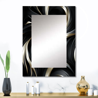 Deep Black Silver Elegance - glam  Large Mirror, Abstract Decorative Wall Mirror, Printed Metal Art