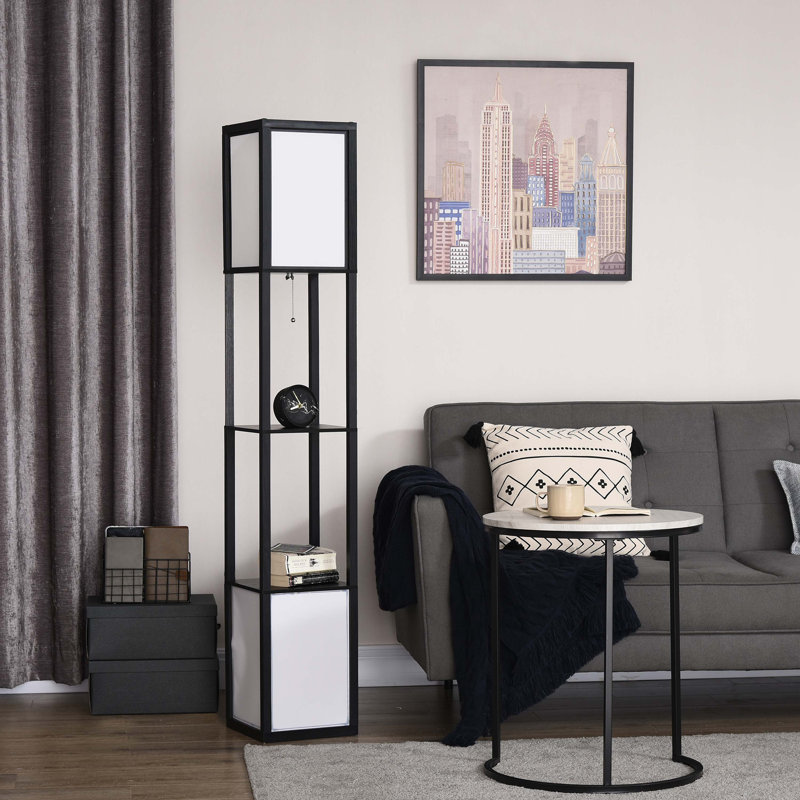 Lampe sur pied moderne avec tablettes et double éclairage ambiant, grande lampe sur pied