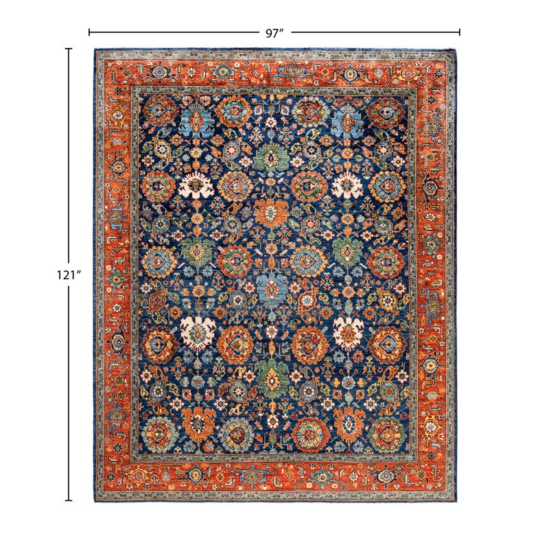 Tapis unique noué à la main bleu raffiné 8 pi 1 po x 10 pi 1 po Raffin