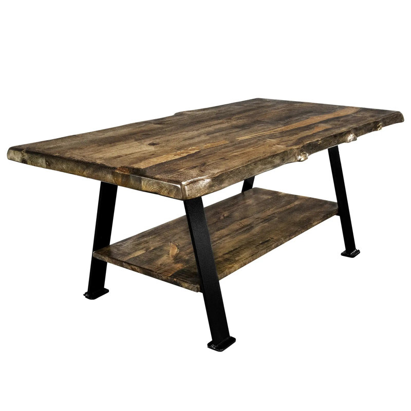 Table basse avec rebords en fer forgé, collection Navarra, Brun, Noir