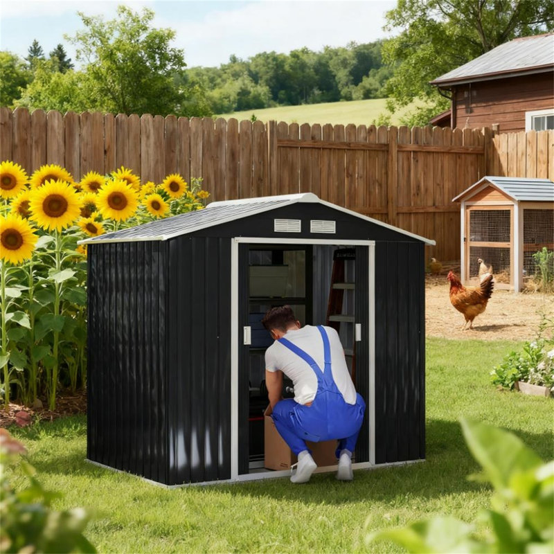 Sh Remise de rangement extérieure en métal】 - Portes coulissantes doubles spacieuses, bonne ventilation, résistant aux intempéries pour les fournitures de jardin / pelouse / piscine