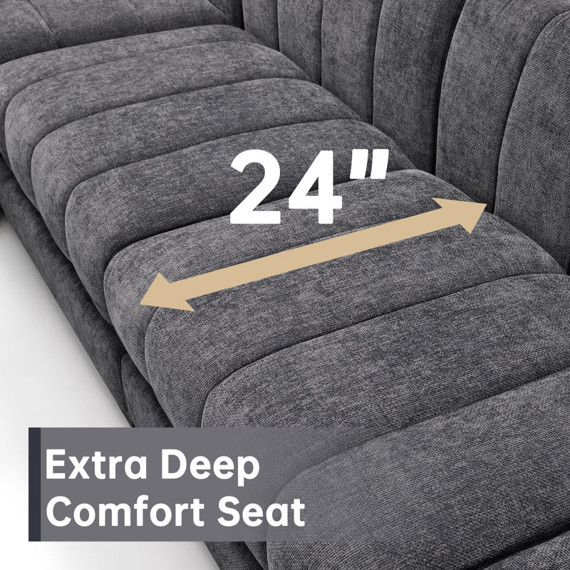 Myrhn Chenille L-Shaped Sleeper Sectional , Gray Chenille