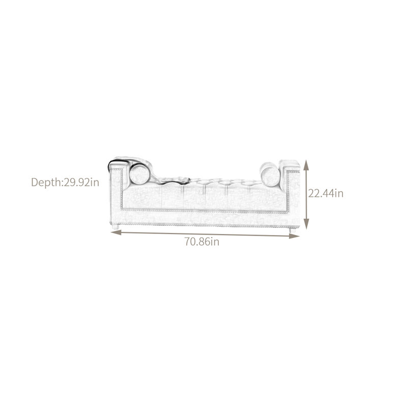 Velvet Upholstered Bench, 22.4" H x 70.86" W x 29.92" D