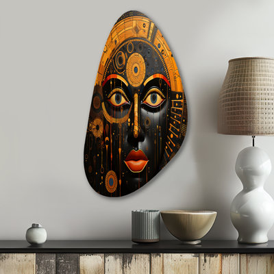 African Tribes Sacred Patterns V - African Tribal Asymmetrical Metal Wall Art, Orange Unique Shape Metal Art Print