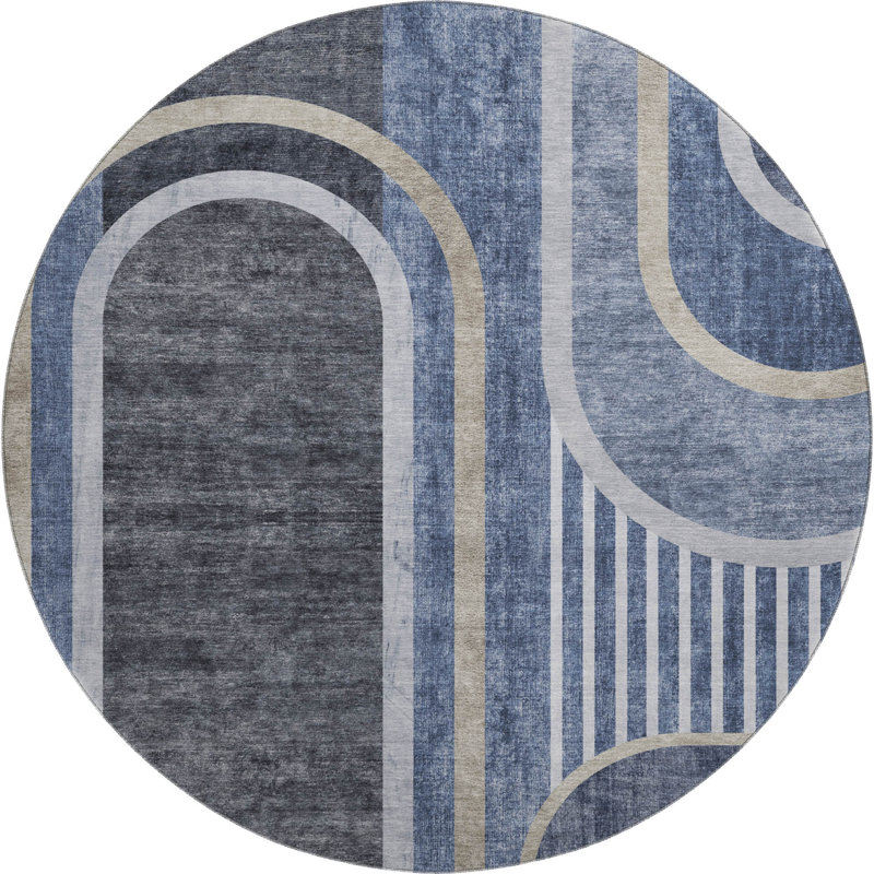 Premium Machine Washable Cerrito AMF532 Navy Rug, Round 8'
