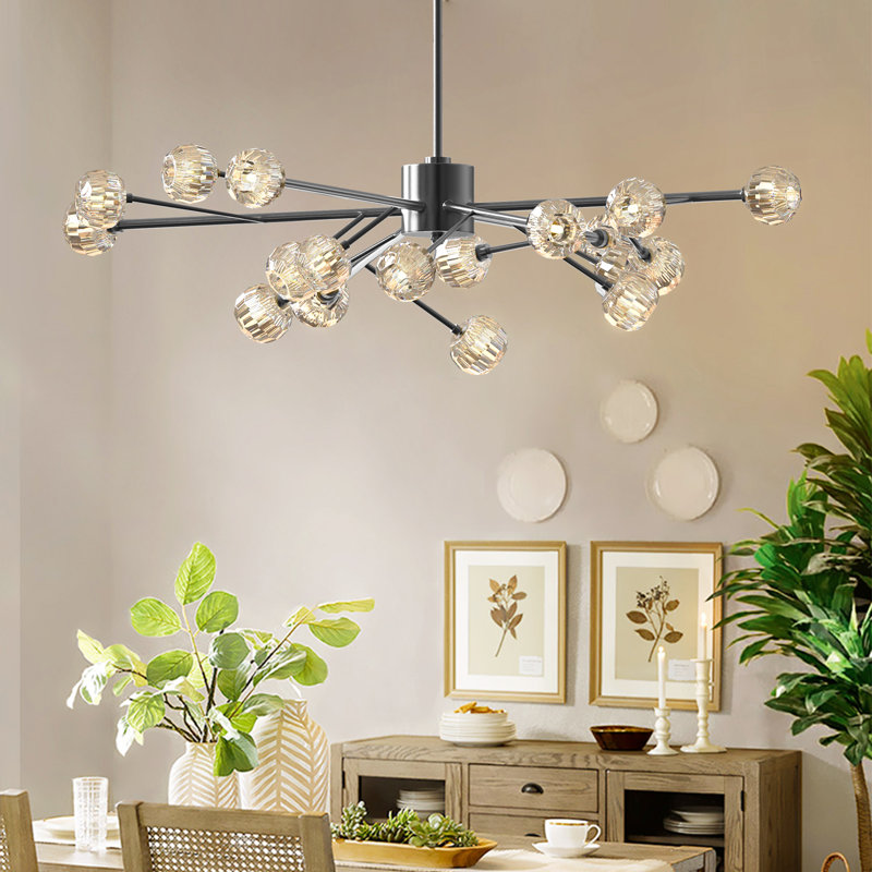 Titus 18 - Light Dimmable Sputnik Modern Chandelier with K9 Crystal Shades, Black