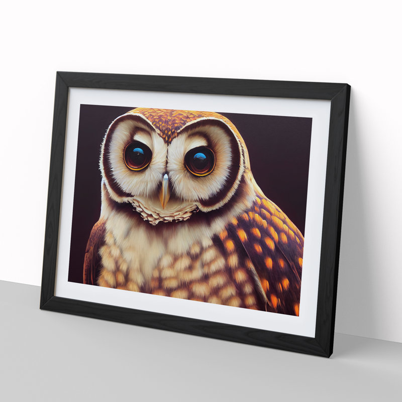 Face of an Owl Vol.5 1 Piece Single Picture Frame Painting, 34cm H x 46cm W x 2cm D, Black
