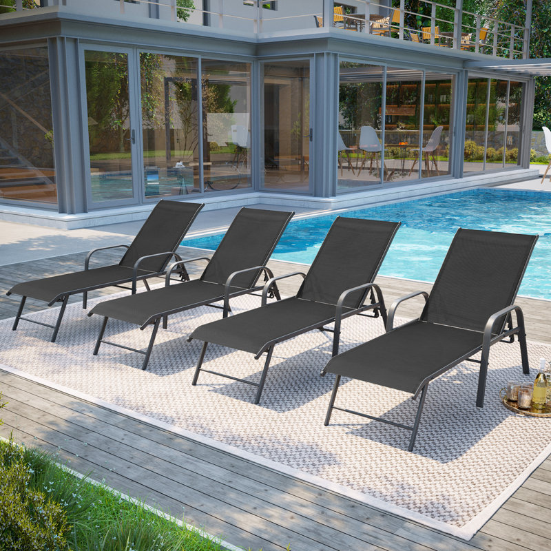 Chaise longue inclinable d'extérieur en aluminium, Structure noire / coussin noir