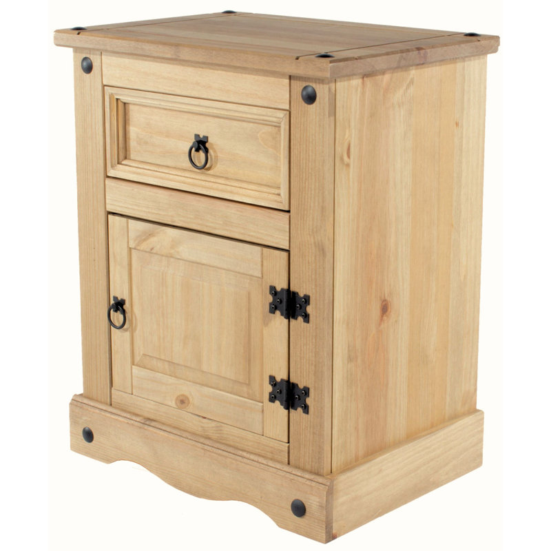 Cowley 1 Drawer, 1 door Bedside Table, Medium Antique Wax Pine
