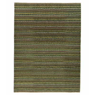 Wool Striped Area Rug in Green/Yellow