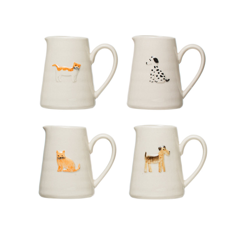 Hand-Painted Ceramic Cat and Dog Pitchers Set, Multicolor