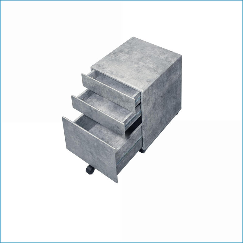 File Cabinets | Modern Slate Gray Faux Concrete 3-Drawer with Casters, Matte Silver Finish | Slate Gray | Metal,Synthetic Wood