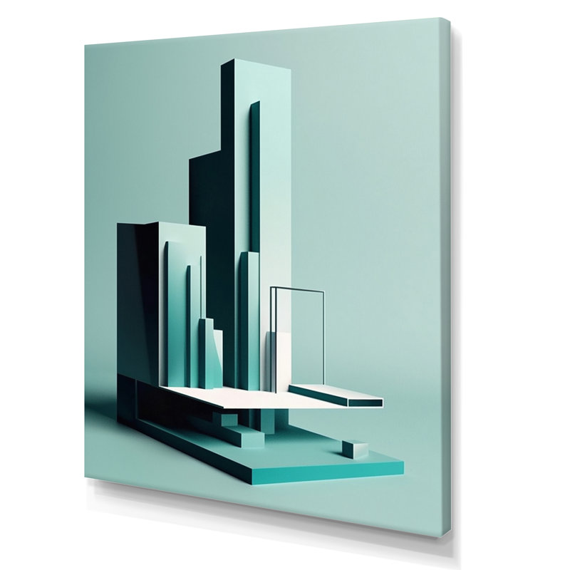 «Abstract Minimal Turquoise Architecture» sur toile, H 40 po x l 30 po x P 1,5 po, Toile tendue