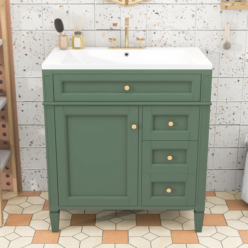 Meuble-lavabo élégant avec rangement spacieux et design romain unique, Vert