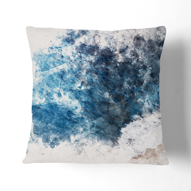 Waves on the Beach in Bali Watercolour Cushion with Filling, 40cm H x 40cm W x 15cm D, White