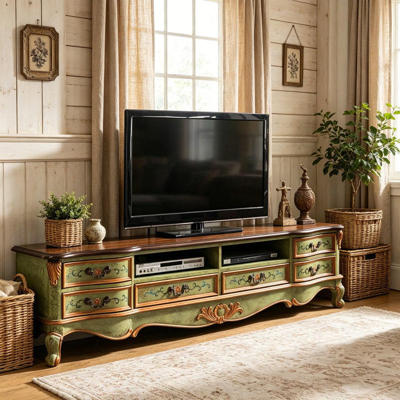 Meuble télé Casual Luxury, 19.6" H x 70.8" W x 17.7" D, Green/Brown