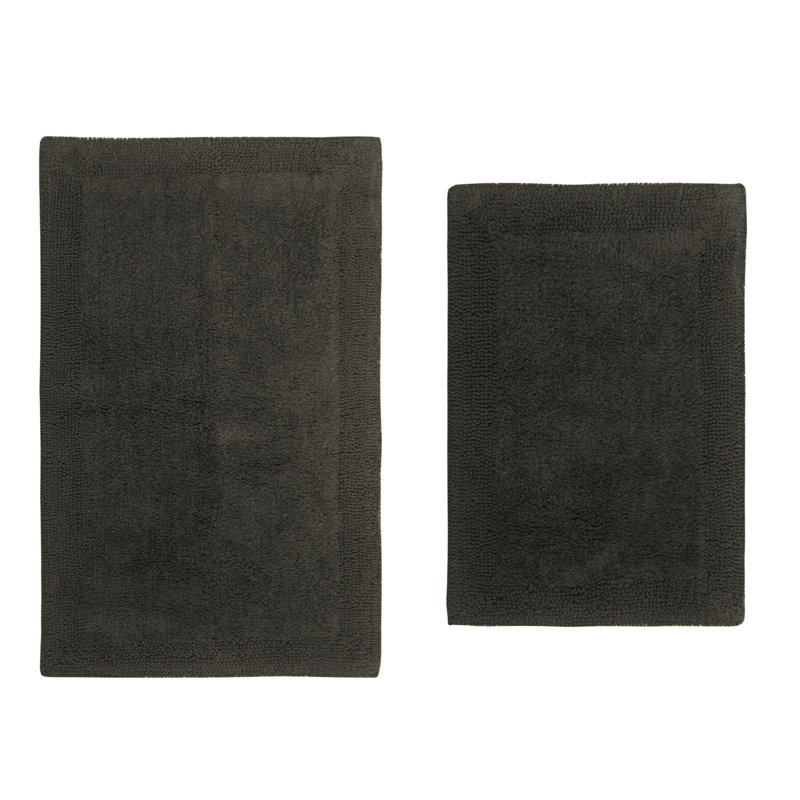 Luxury 100% Cotton Bath Rug (Set of 2) Reversible, Gray, 2PC Set (21"x34", 17"x24")