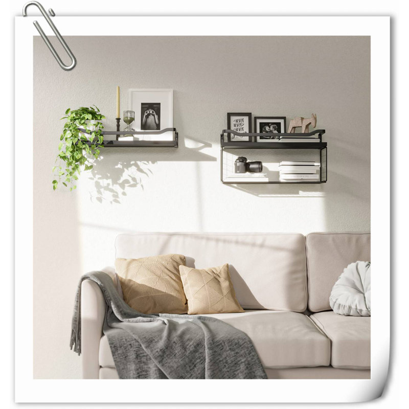 Calogera 2 Piece Wood Floating Shelf, Natural Wood/Black