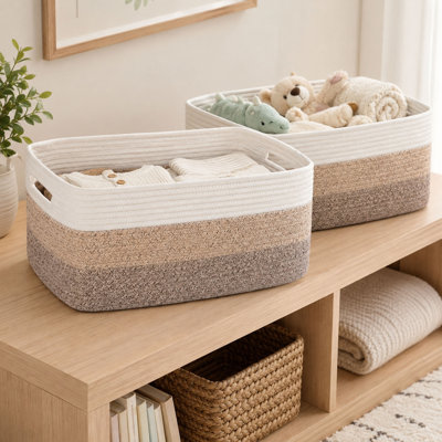 2 Pack Woven Cotton Rope Storage Baskets