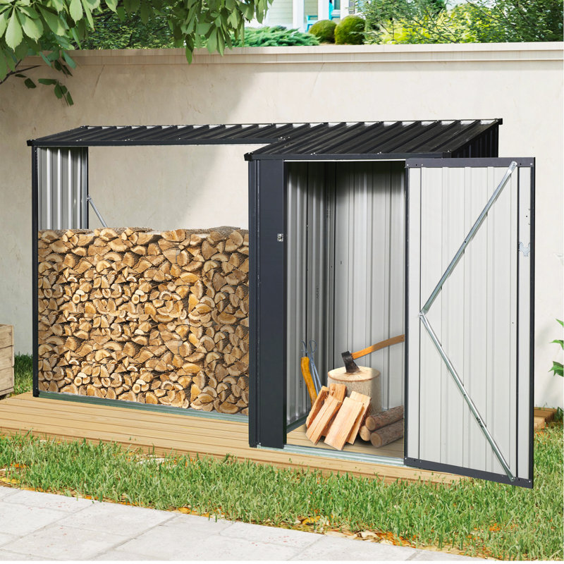 Étagère de rangement d'extérieur en bois et acier, deux en un, version mise à jour noire