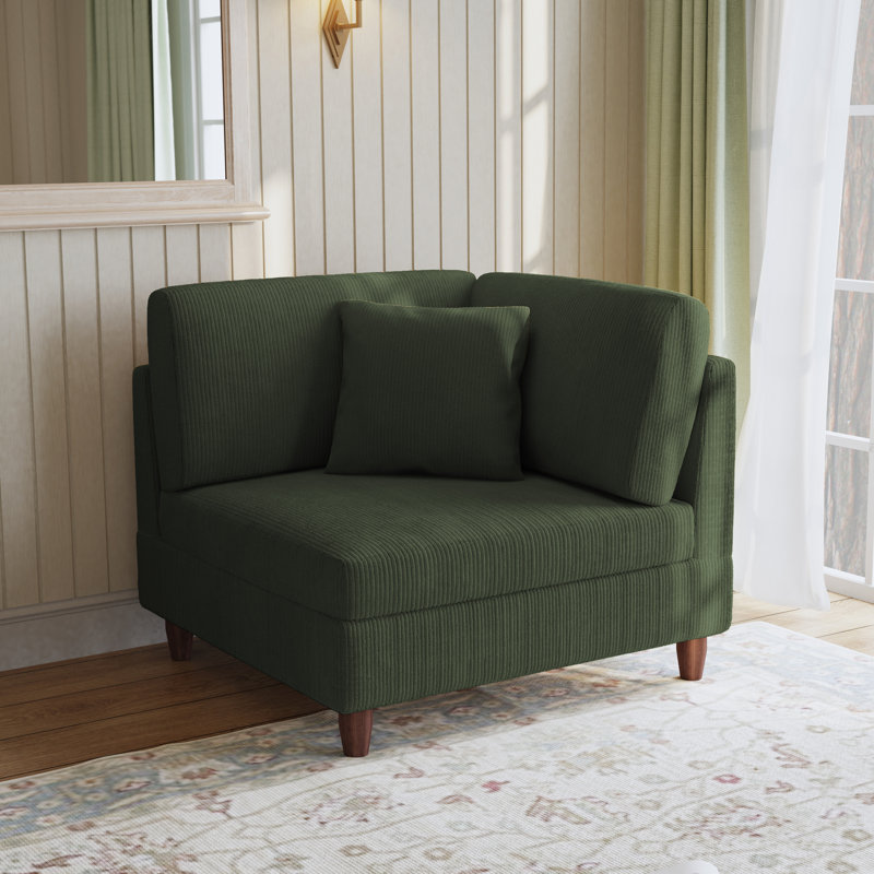Seemab 102.1Cm Wide Corner Wedge, Green Corduroy