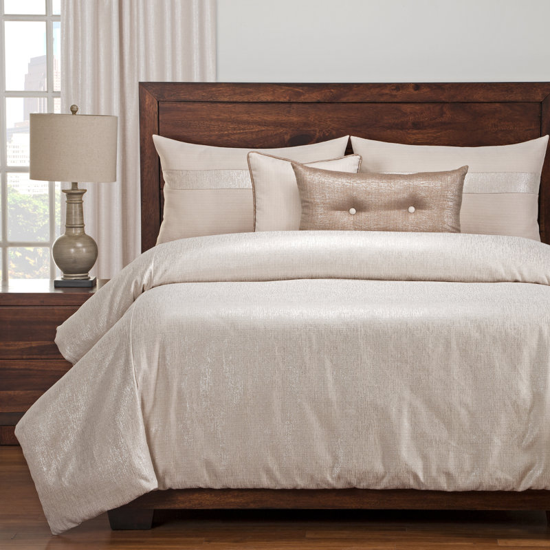 Sparkly Polyester Duvet Cover & Insert, California King, Pearl