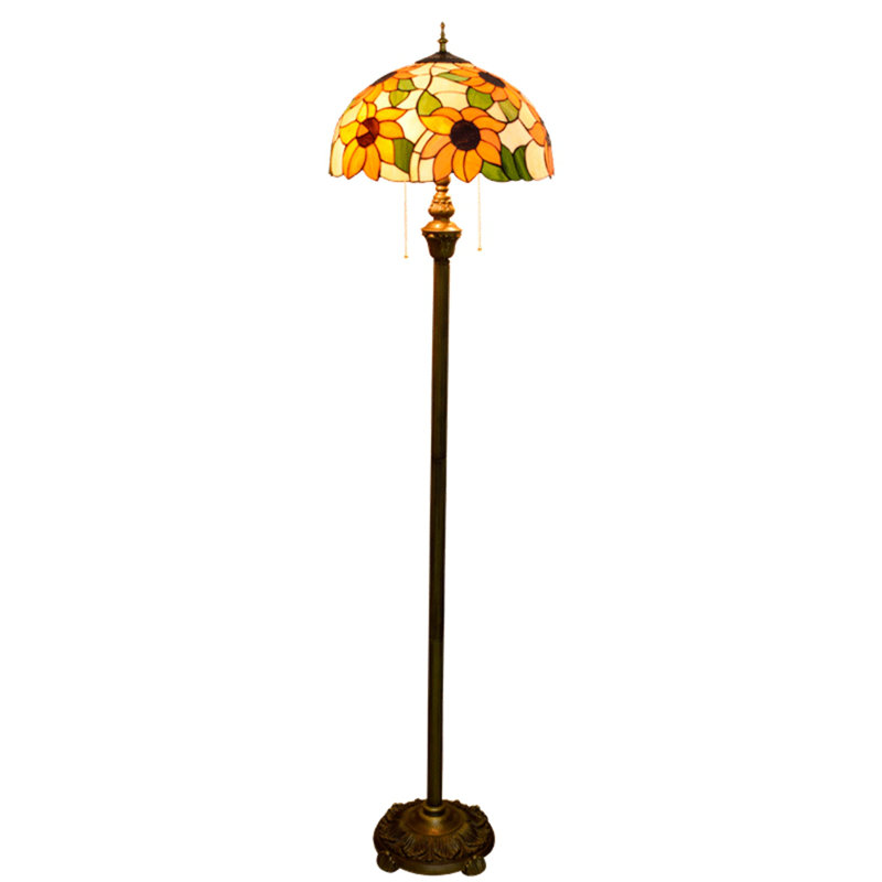 Lampe sur pied de 64 po de style Tiffany avec abat-jour en verre coloré et base en résine, Tournesol jaune