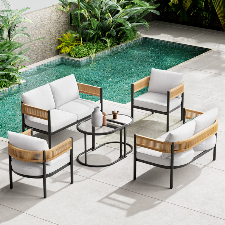 6 Piece Steel Wicker Seating Group With Cushions