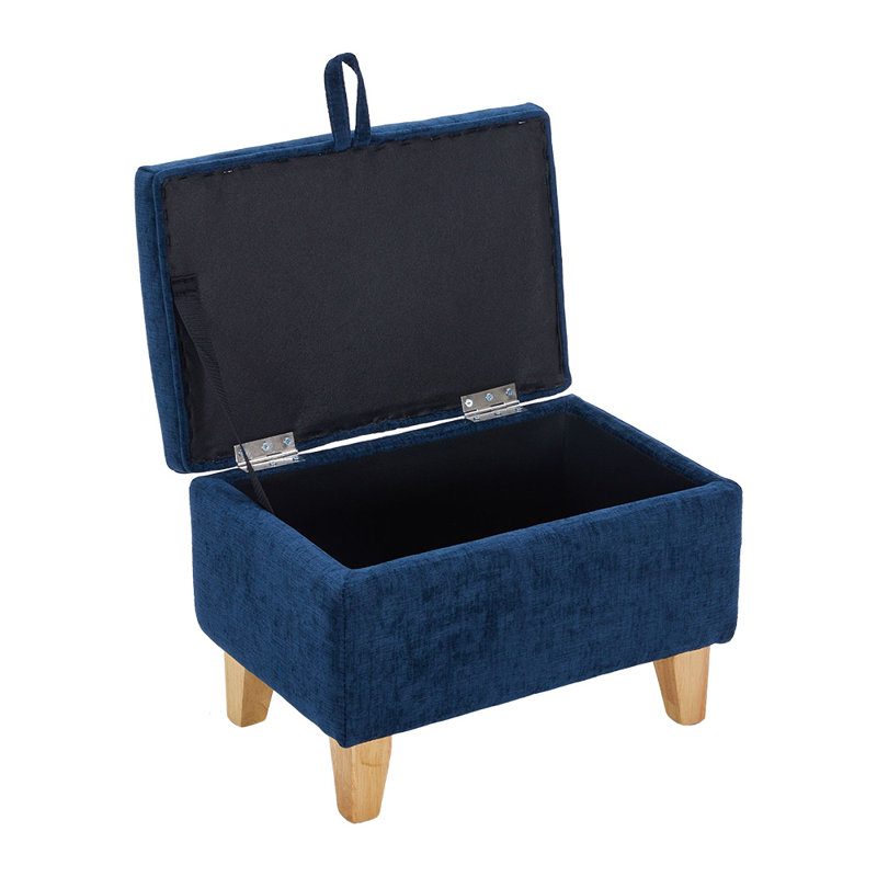 49cm Wide Rectangle Footstool Ottoman with Storage, Blue Chenille