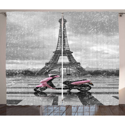 Eiffel Tower Semi-Sheer Rod Pocket Curtain Panels