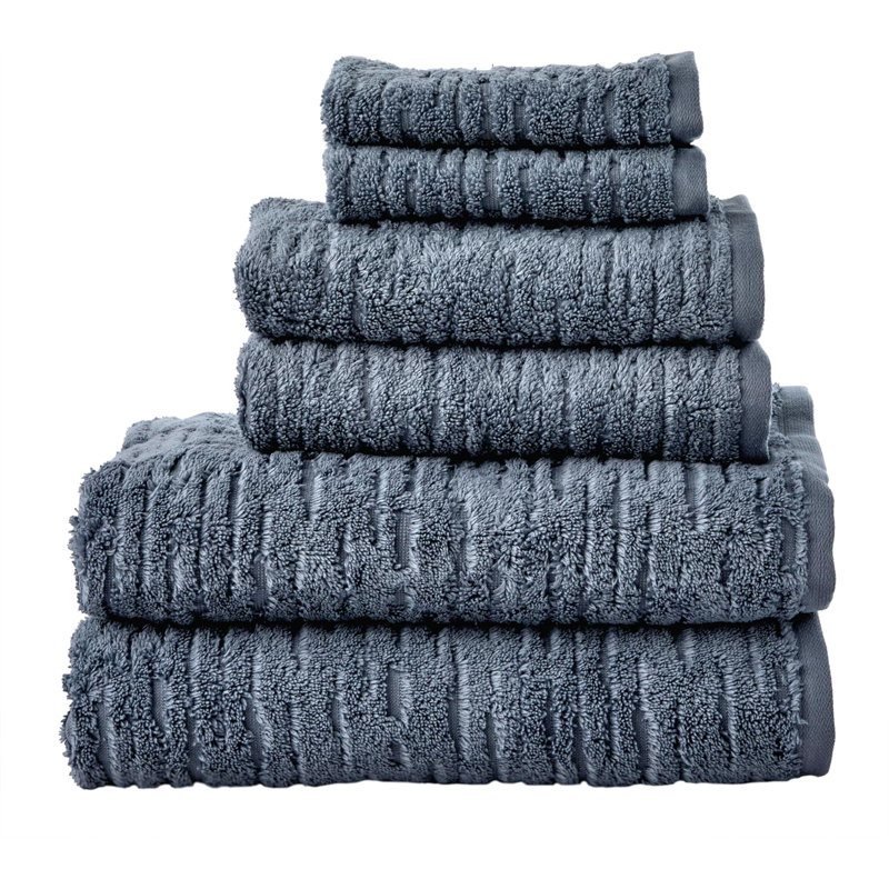 6-Piece 100% Cotton Jacquard Terry Towel Set (2 Bath/2 Hand/2 Washcloths) - 600 GSM, Zero-Twist Yarns