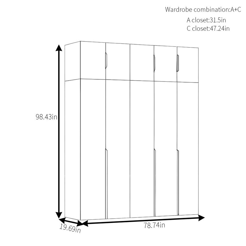 Simple Modern Walnut Wardrobe, 98.43" H x 78.74" W x 19.69" D