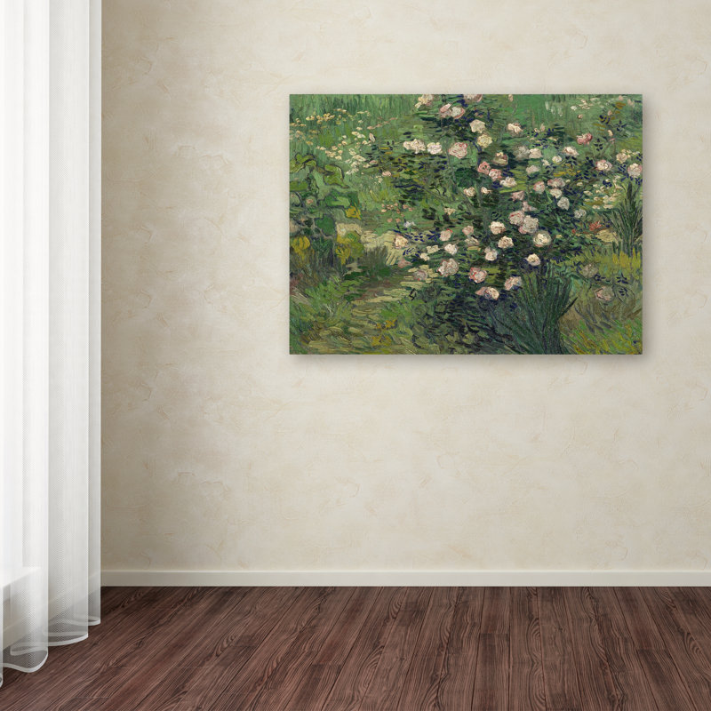 Wrapped Canvas Wall Art - Van Gogh 'Roses' Wall Art for Living Room, Bedroom, or Office Décor - 35x47, 35" H x 47" W