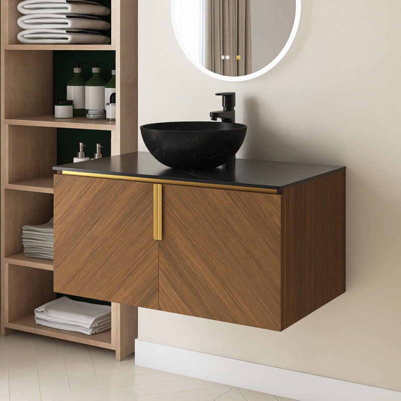 Meuble-lavabo 36 po avec lavabo, armoire de rangement flottante en contreplaqué avec portes doubles