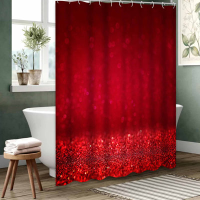 Red Waterproof Shower Curtain, Shower Curtains for Bathroom with 12 Hooks
