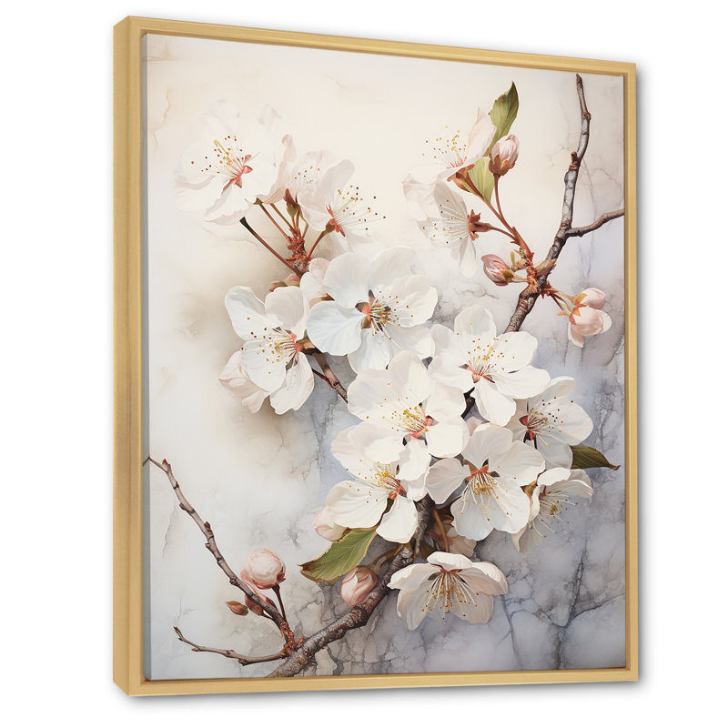 Décoration murale minimalisme beige Cherry Blossom III - fleur de cerisier, Cadre flottant naturel