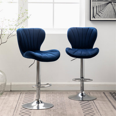 Chic bleu rembourré - pivotant à 360 degrés et rembourrage en mousse réglable en bleu, de 2, revêtement épais, réglable en hauteur par vérin à gaz, look moderne