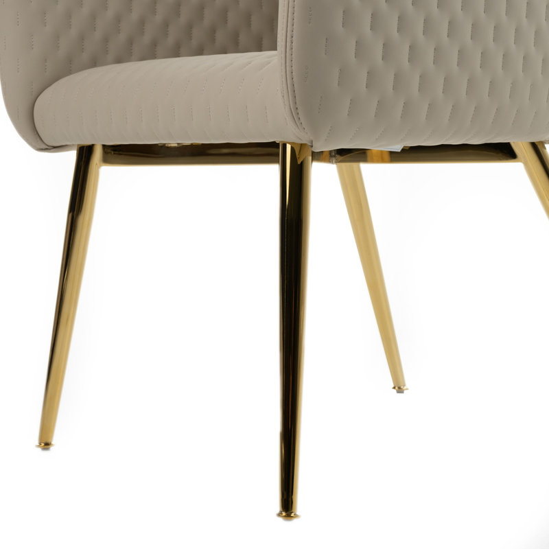 Chaise de salle à manger Valenne en cuir beige à motifs