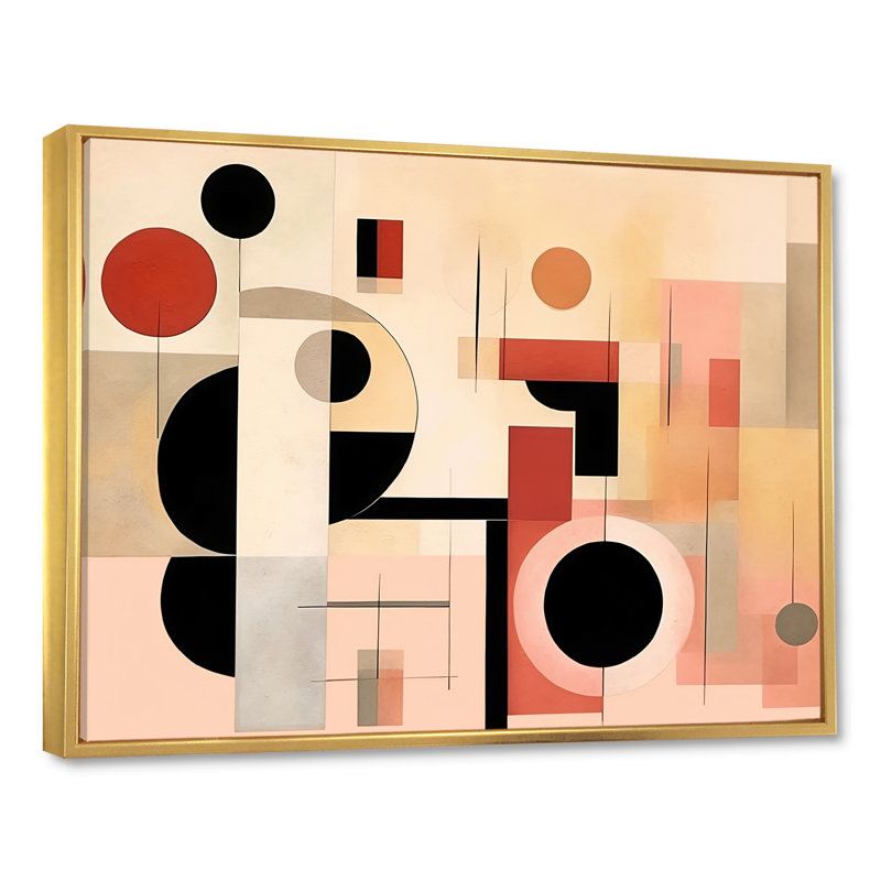 «Cubism Scandinavian Coral», reproduction d'art sur toile, Cadre flottant doré, H 12 po x l 20 po x P 1 po