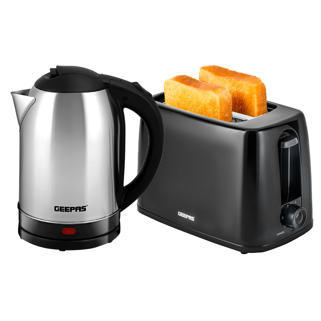 GEEPAS Electric Kettle & 2 Slice Bread Toaster Kitchen Set | 1500W 1.8L Stainless Steel Cordless Jug Kettle | Boil Dry Protection & Auto Shut Off | |