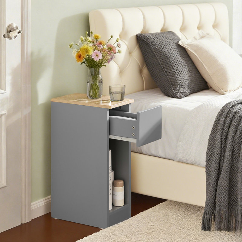 Jayshaun 20cm 1 Drawer Bedside Table, Grey/Natural