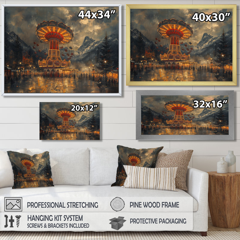 Carousel Amusement Parks Adventure V - Art mural de parcs d'attractions, H 12 po x l 20 po, Cadre simple noir