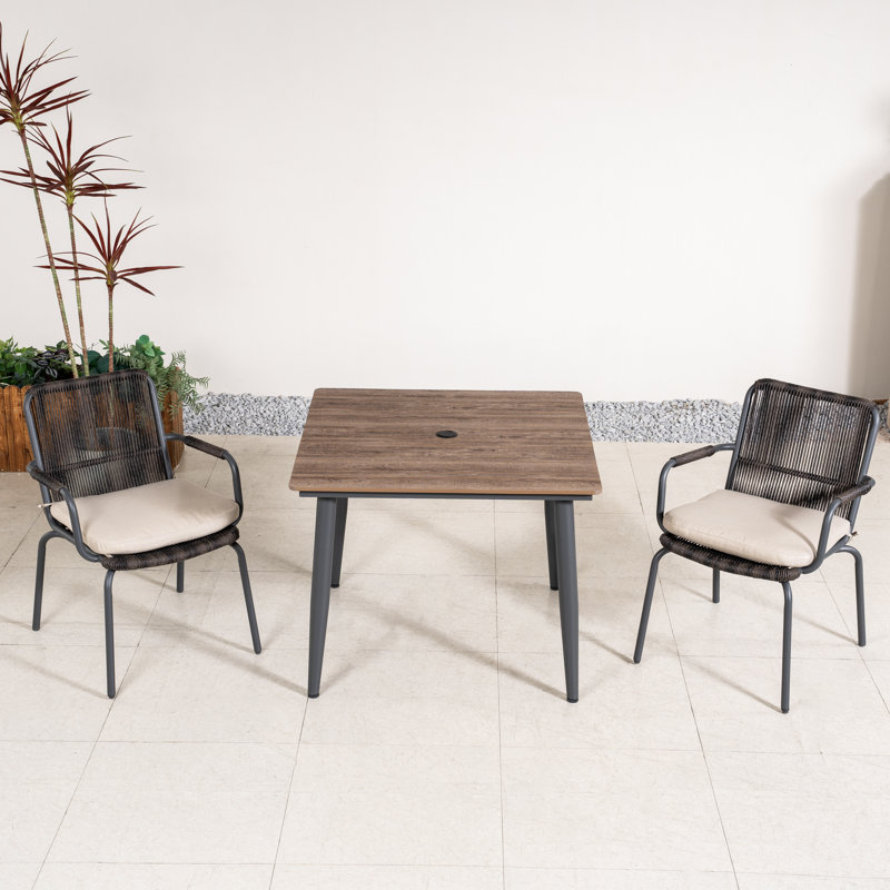Ensemble de salle à manger pour 2 personnes en métal avec table carrée, coussins inclus