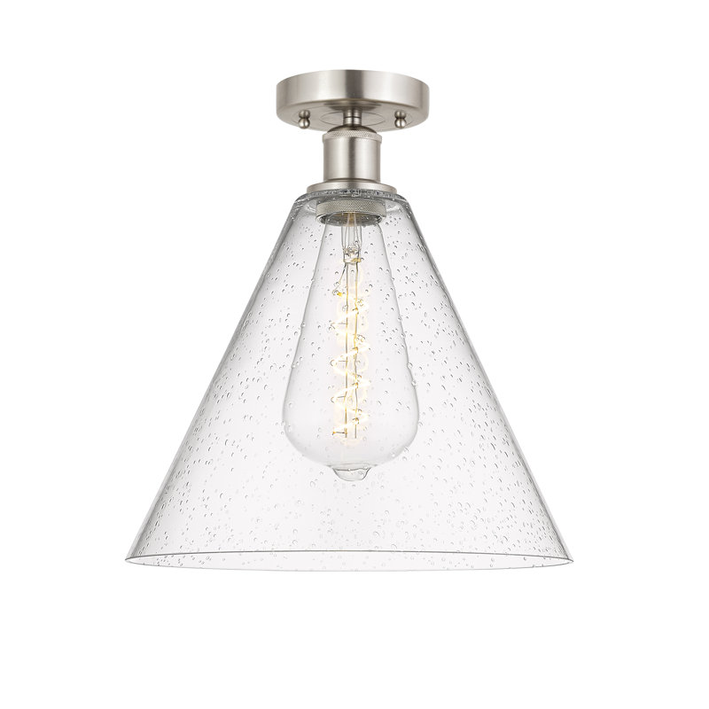 Anirud Glass Semi Flush Mount, 14.75" H x 12" W x 12" D, Brushed Satin Nickel