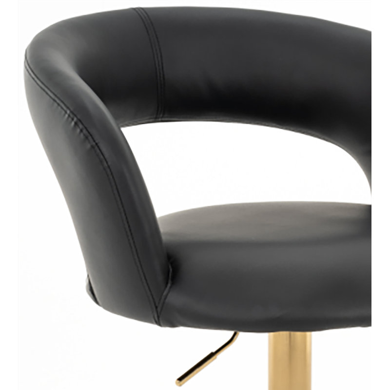 Tabouret de bar pivotant en cuir synthétique moderne avec dossier creux et accoudoirs, chaise de bar rembourrée à hauteur de comptoir Airlift pour la cuisine