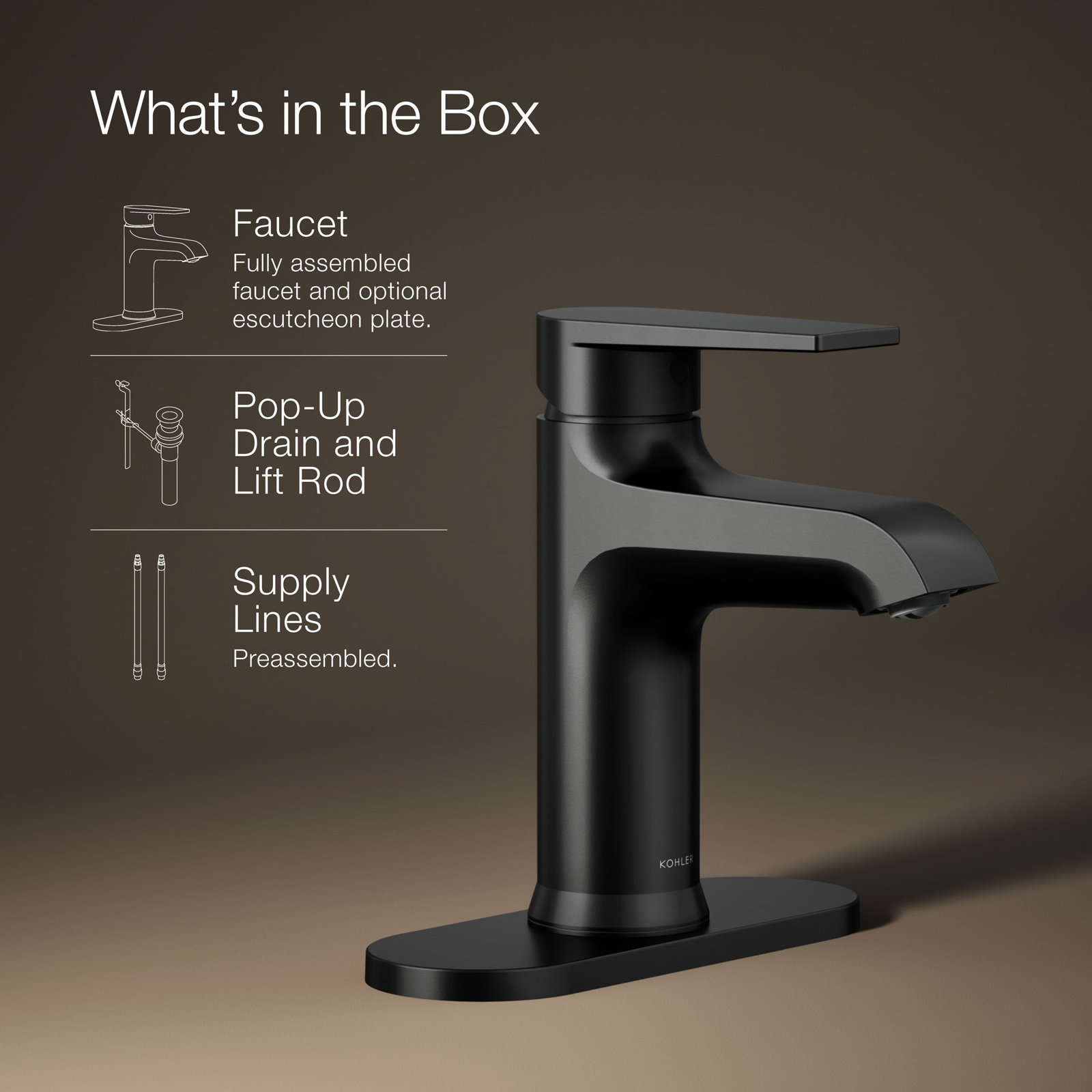 Hint Single-Handle Bathroom Faucet with Drain, Matte Black